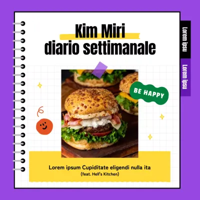 Modello di agenda settimanale colorata in viola e giallo