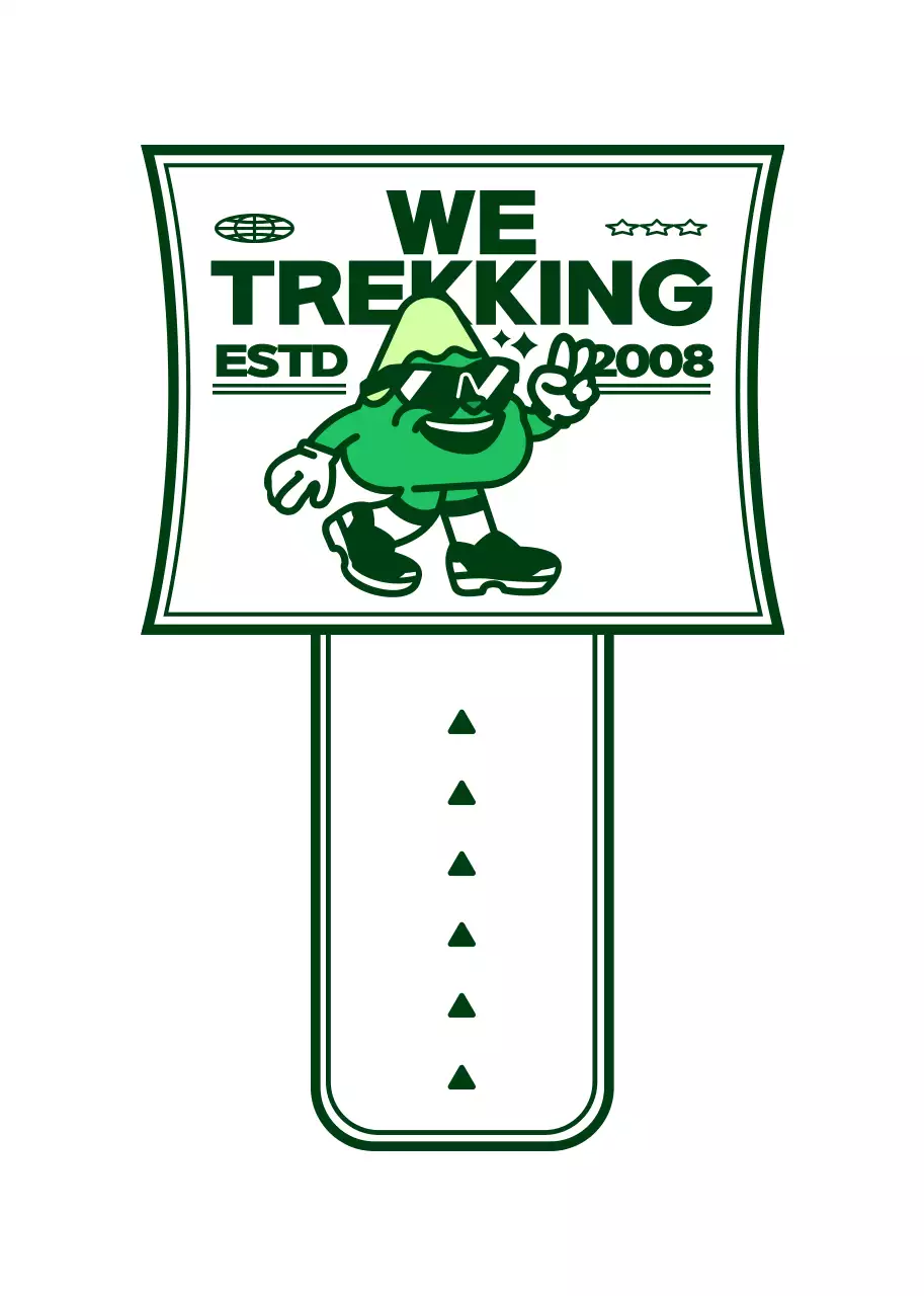 Logo-style club gift featuring a cute, hip mountain character in green and white.