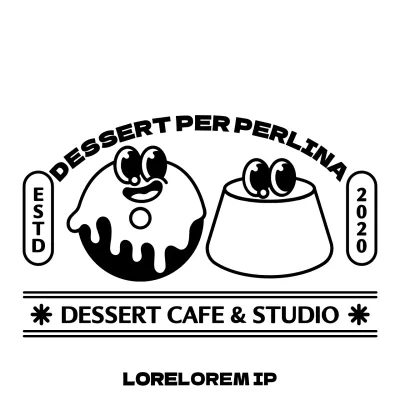 Promuovete e informate il vostro negozio di dolci con un logo con personaggi simpatici e alla moda di ciambelle e budini