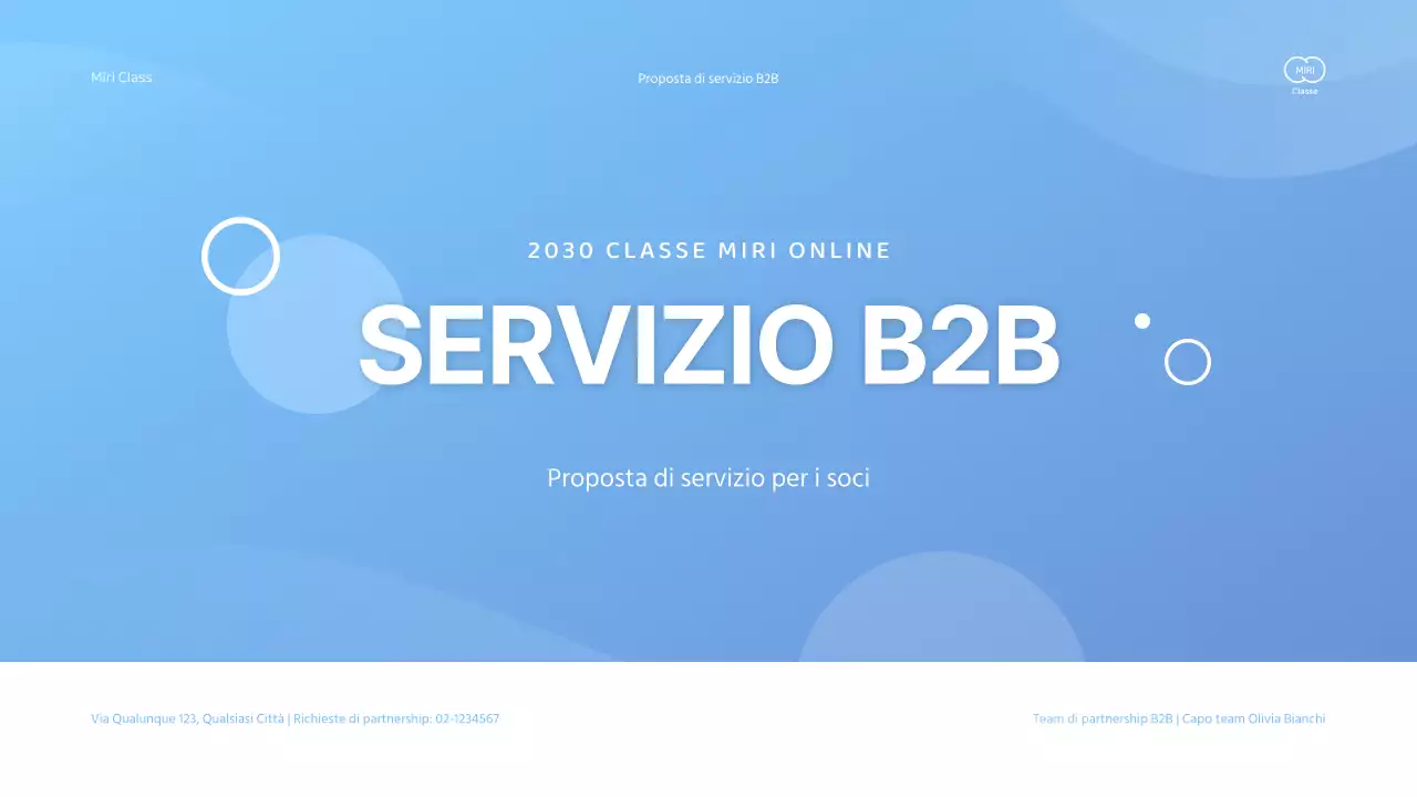 Presentazione di una proposta di servizi aziendali con una combinazione di colori blu chiaro