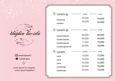 Menu del salone per unghie pulito con illustrazioni rosa