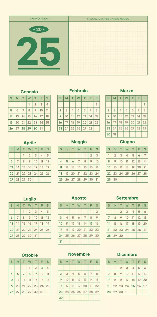 Calendario da parete SAT D-day concept in verde e giallo chiaro