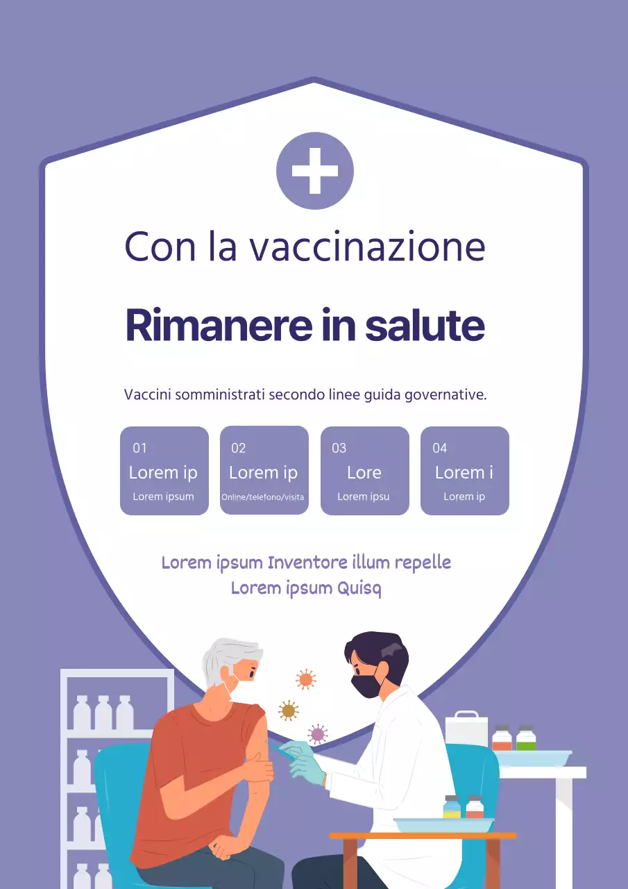 Promozione vaccinale pulita con illustrazioni in viola