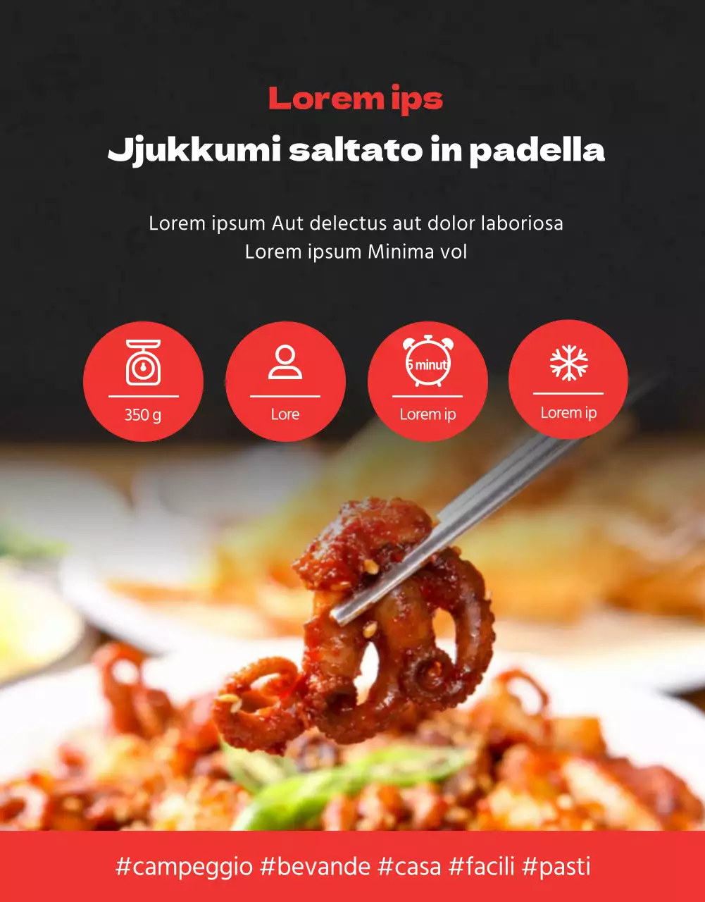 Una semplice rassegna di surgelati in nero e rossoPromozione di eventi