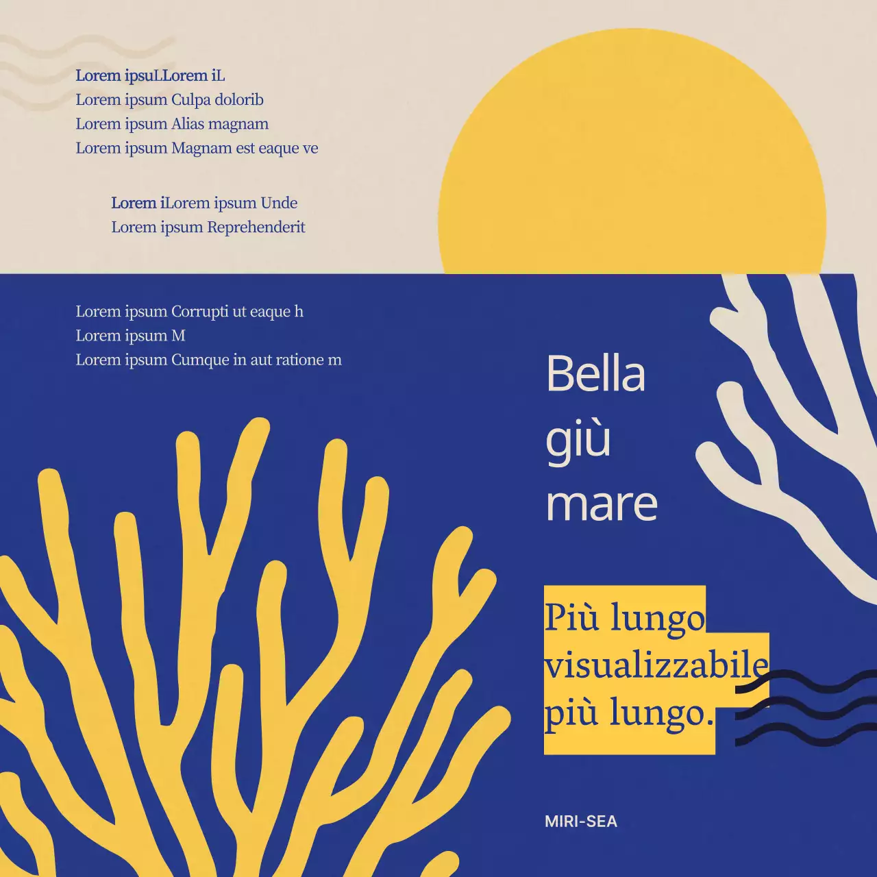 Illustrazione semplice e astratta in giallo e blu che introduce la Giornata dei frutti di mare