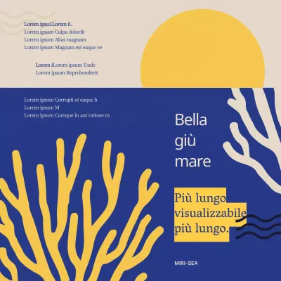 Illustrazione semplice e astratta in giallo e blu che introduce la Giornata dei frutti di mare