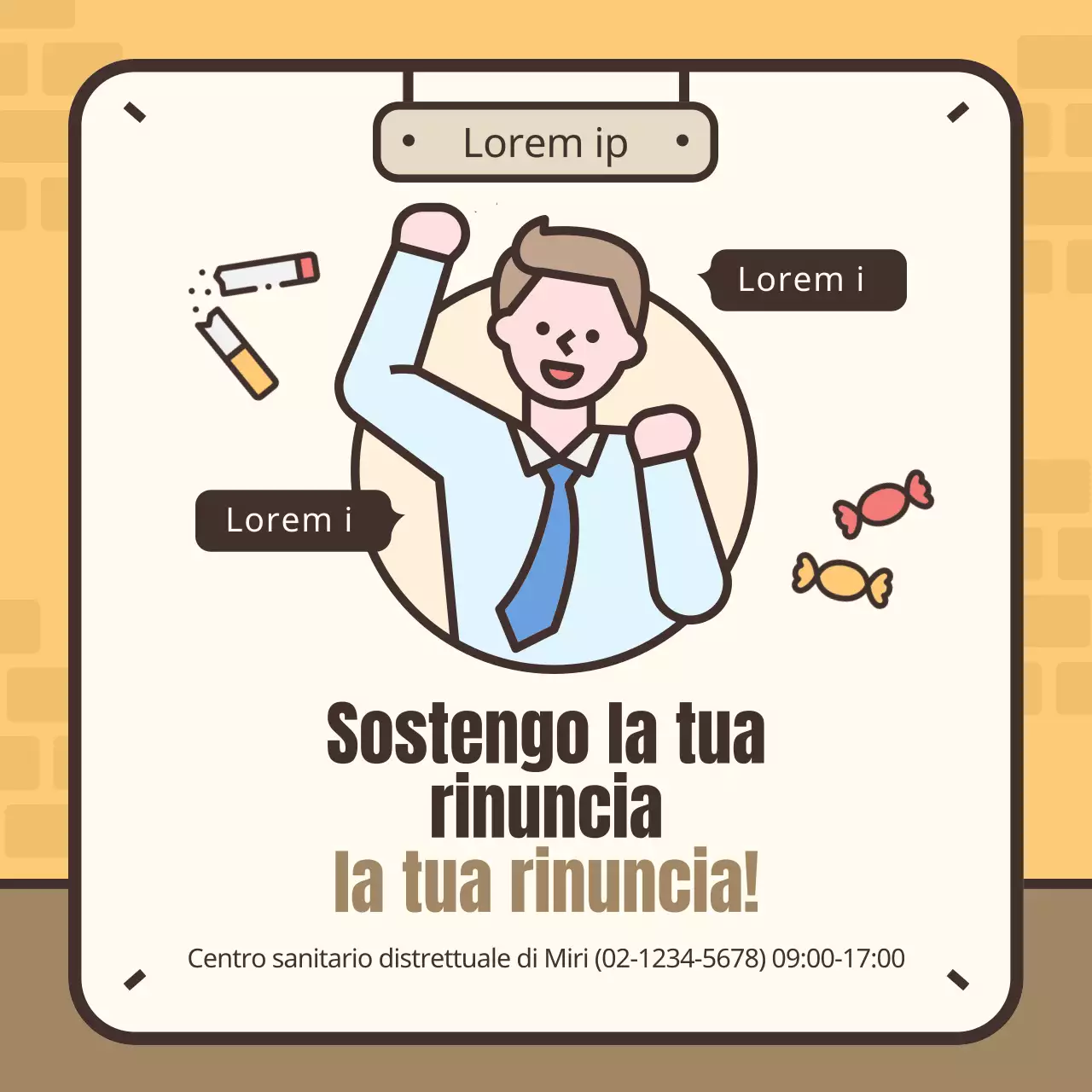 Simpatica illustrazione gialla e marrone dei sintomi dell'astinenza da fumo