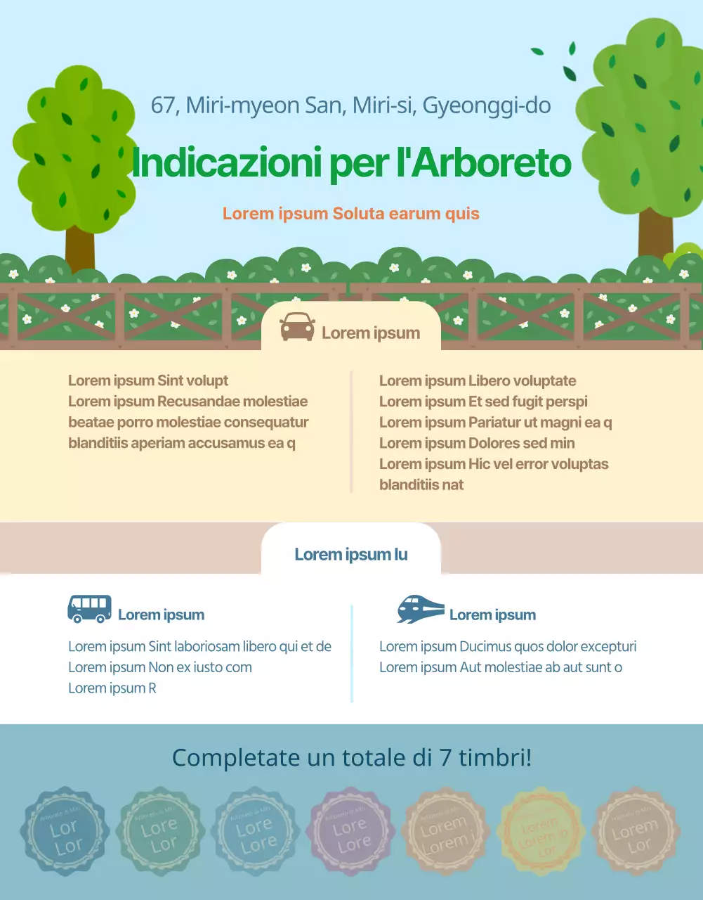 Tour dei francobolli dell'Arboretum con simpatiche illustrazioni per bambini