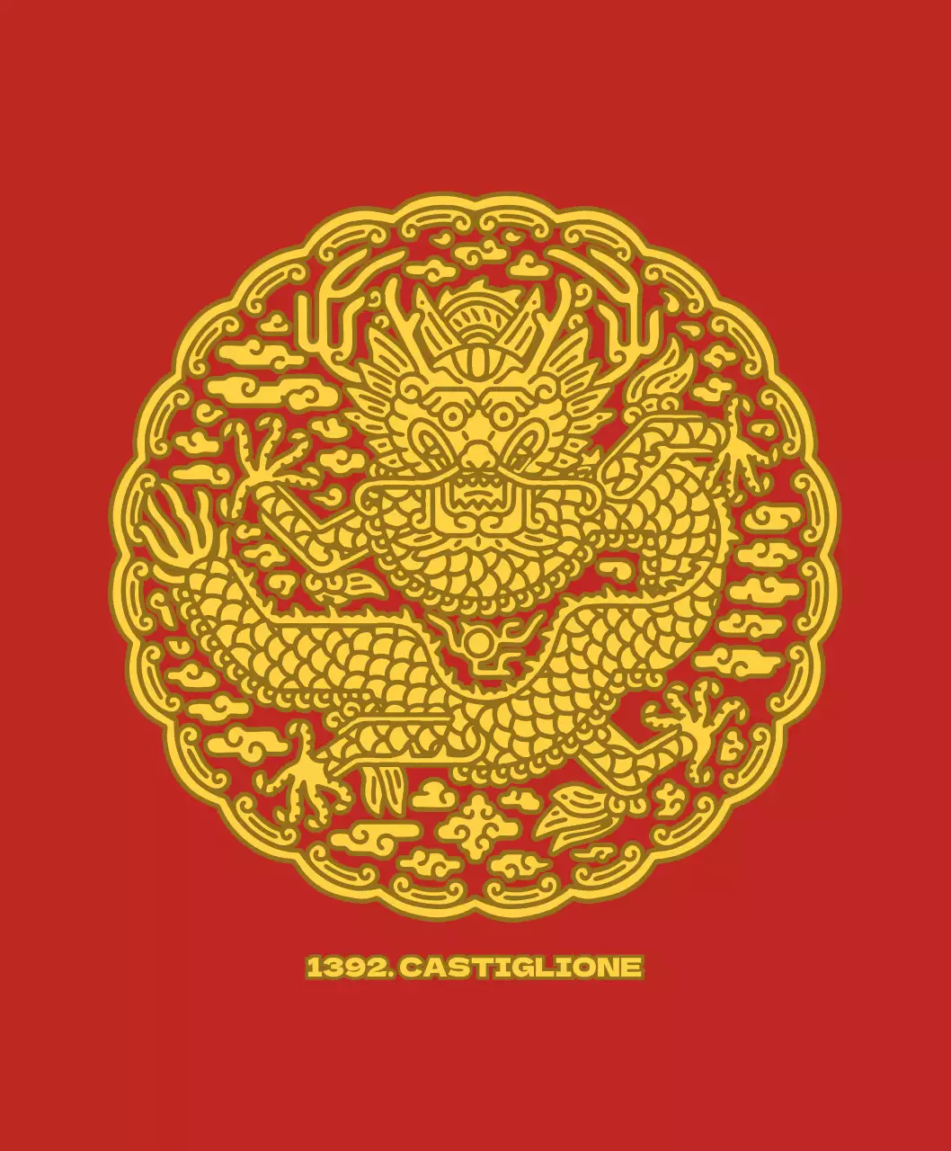 Concetto di illustrazione di gonryongpo rotondo rosso e giallo carino per merce personale