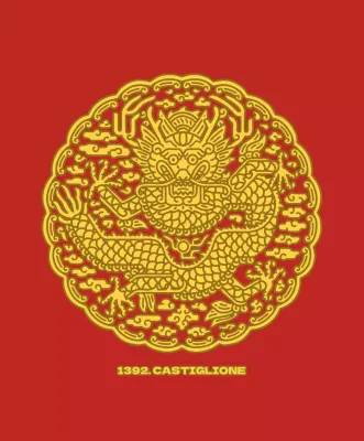 Concetto di illustrazione di gonryongpo rotondo rosso e giallo carino per merce personale