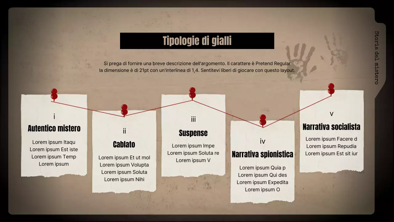 Analisi di romanzi gialli con sfondi neri e schedari marroni