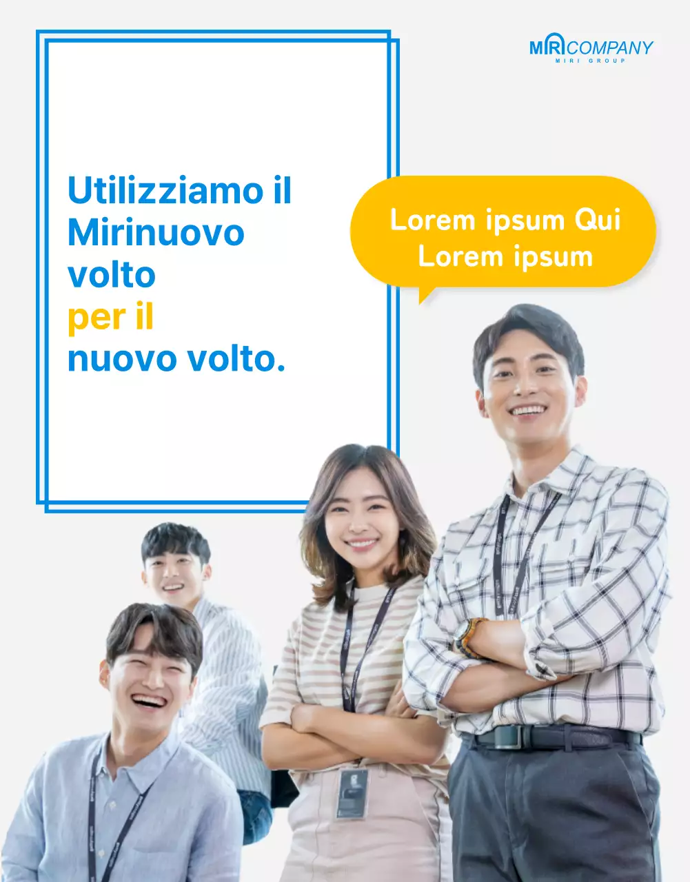 Newsletter aziendale introduttiva di colore blu e giallo