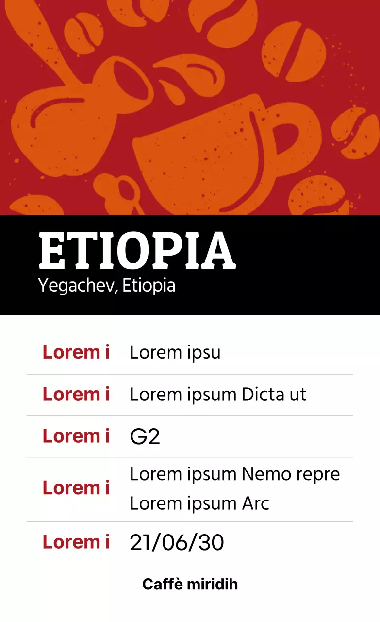 Etichetta di caffè in grani con illustrazione vintage colorata Etiopia