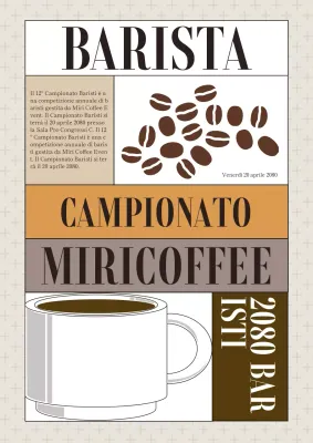 Campionato per baristi con illustrazioni di caffè gialle e marroni