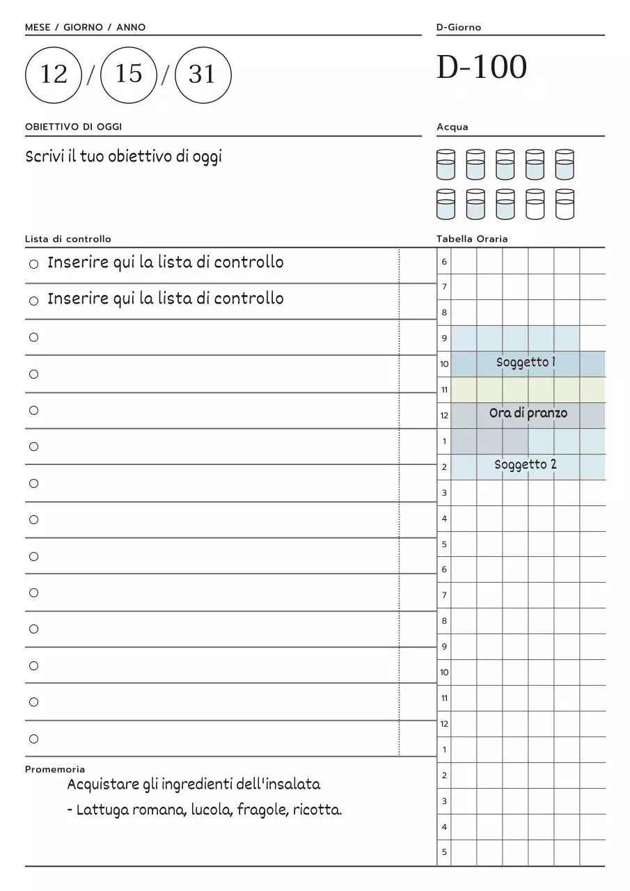 Semplice agenda giornaliera in bianco