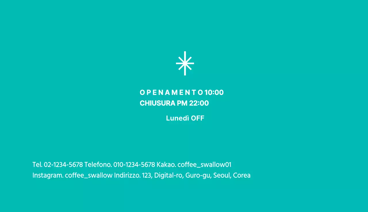 Semplice biglietto da visita con grafica turchese per un caffè