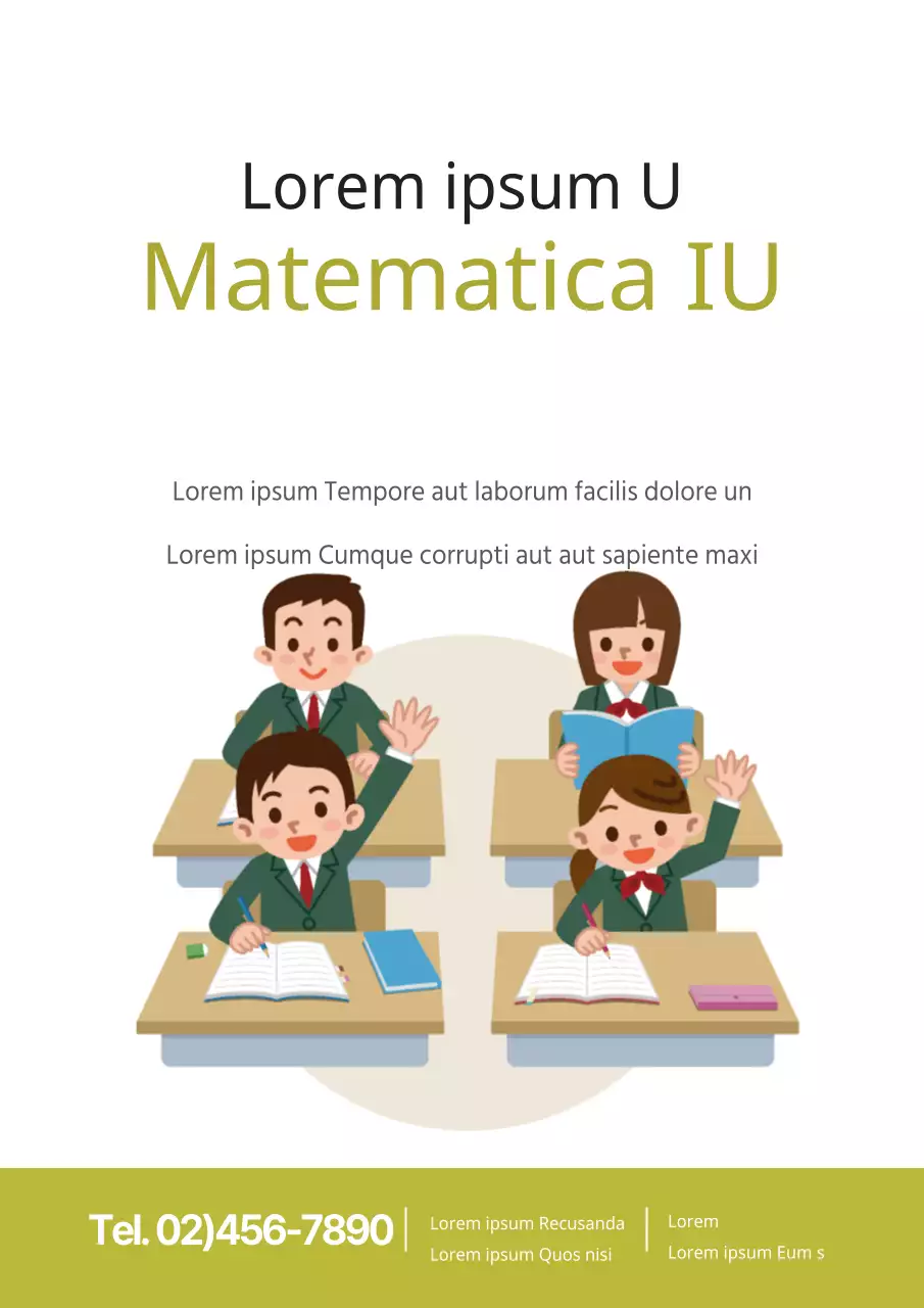 Promozione della scuola di matematica con illustrazione di uno studente verde