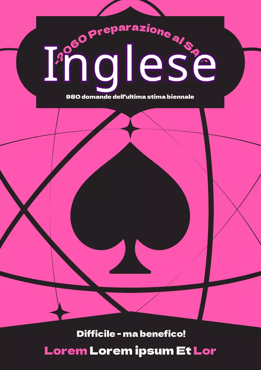 Test di pratica di inglese con punti a forma di vanga rosa e nera