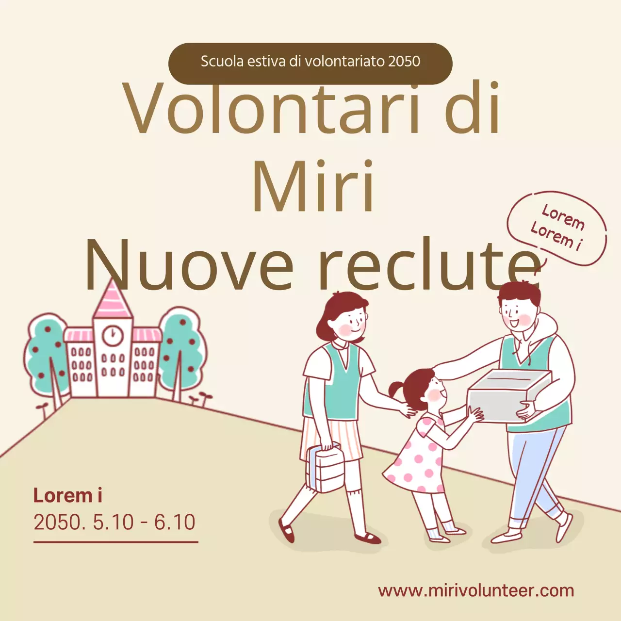 Annunci di volontariato estivo su sfondo beige