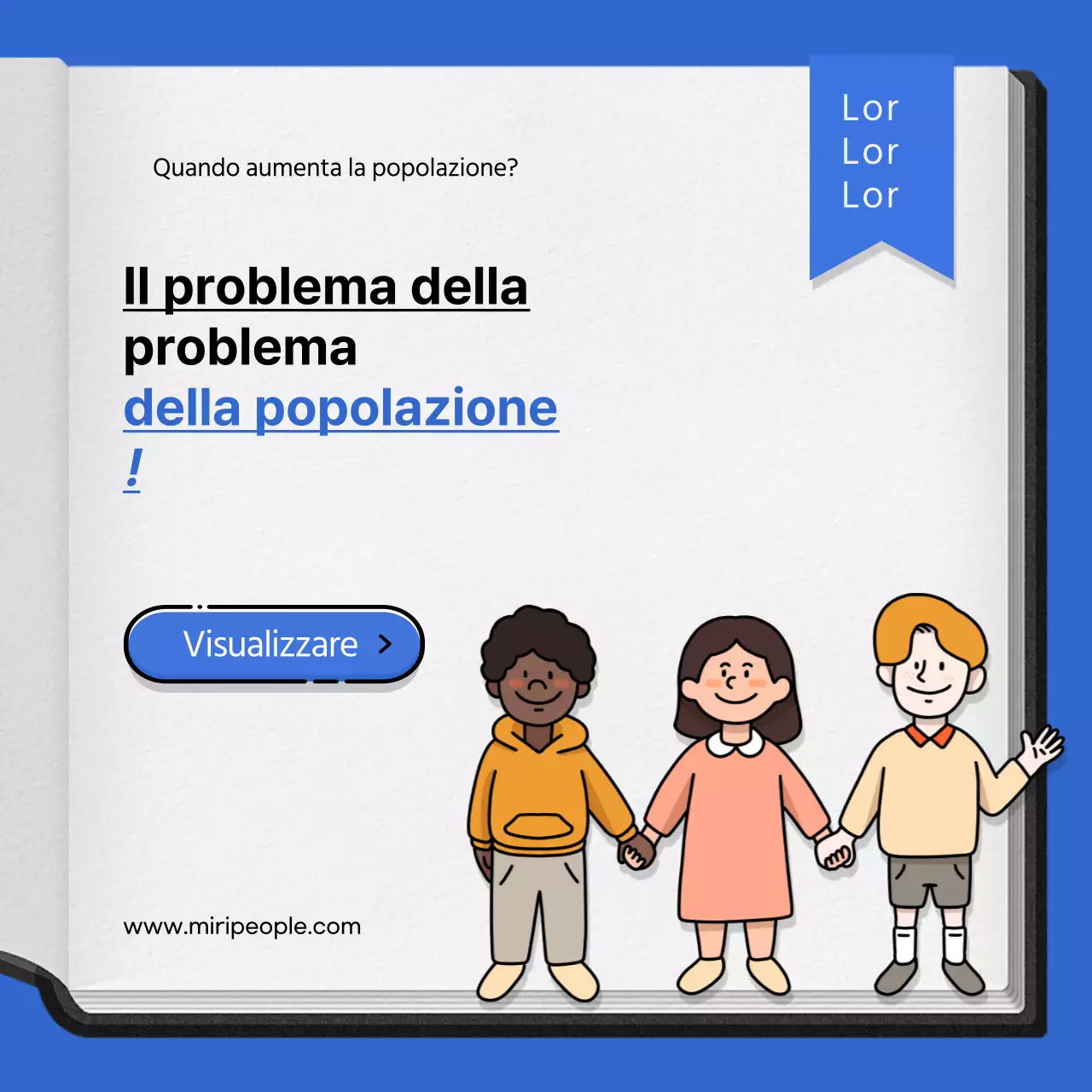 I problemi della popolazione mondiale in blu e bianco CardNews