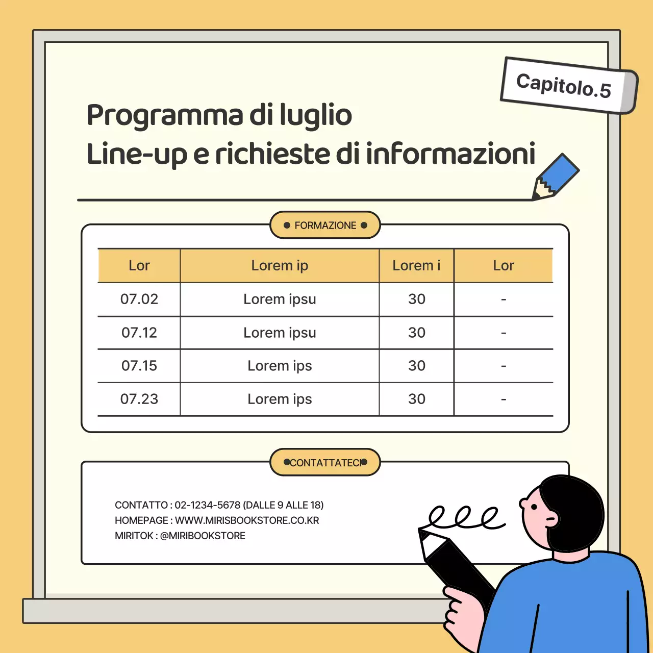 Lezione di scienze umane con illustrazione della lavagna giallo-blu per gli studenti