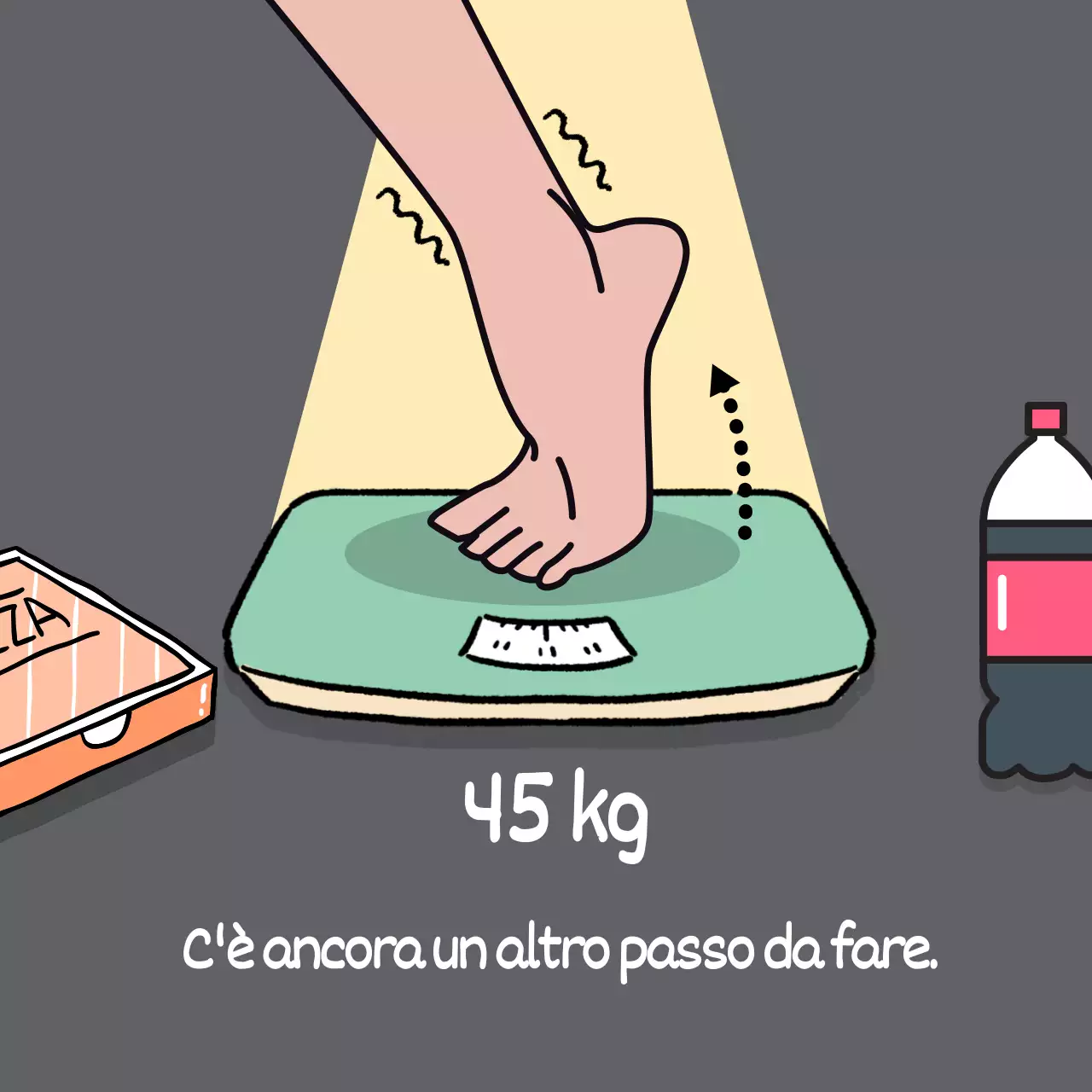 Dieta umorismo piede sulla bilancia illustrazione divertente banner