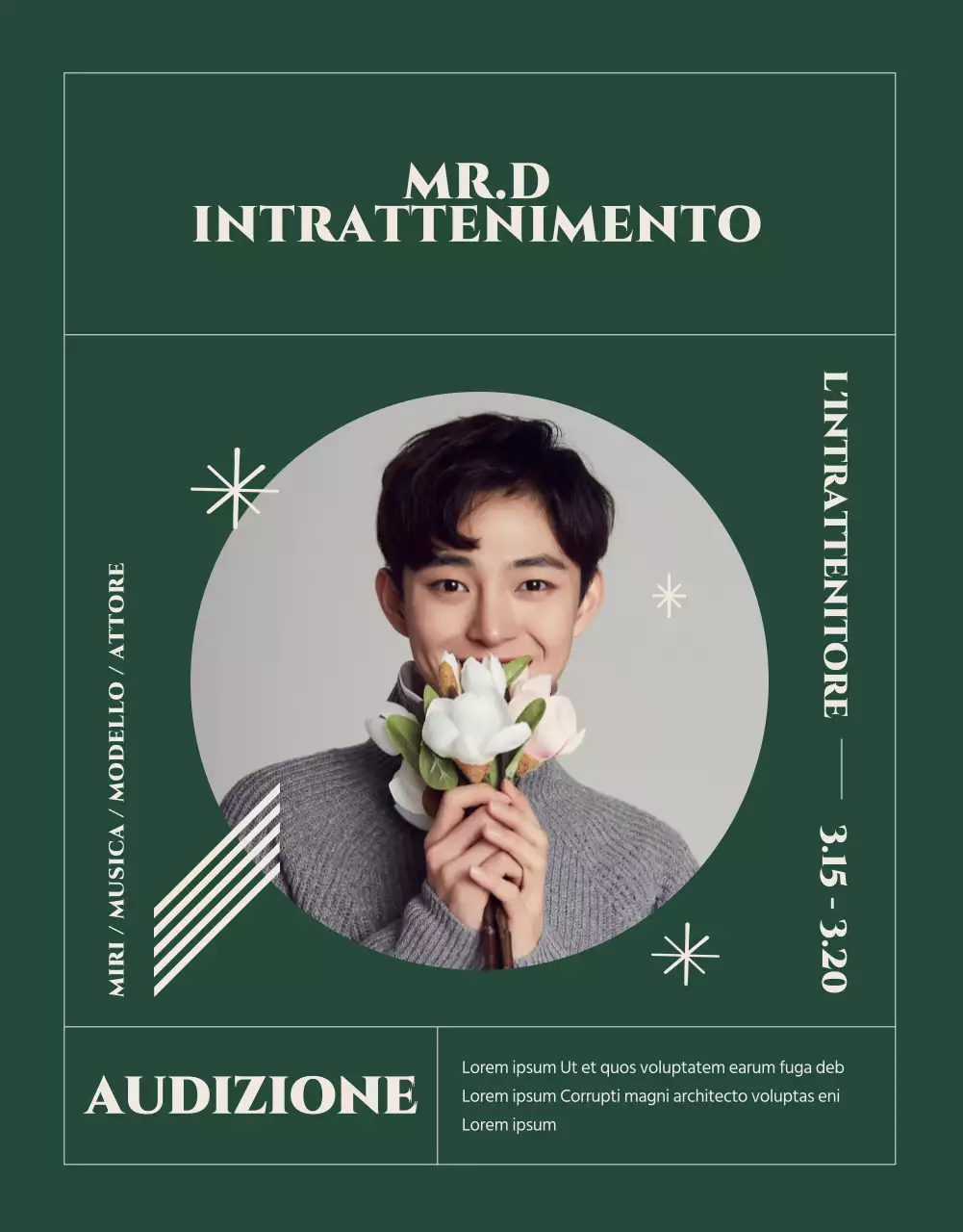 Annuncio di audizione pulito, verde e beige