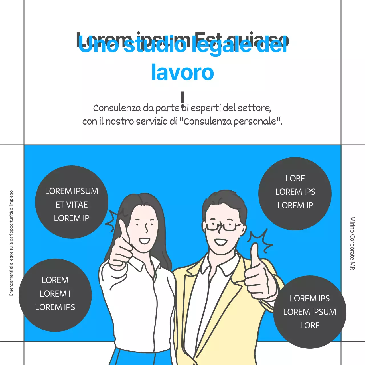 Semplice illustrazione in blu e limone Questioni occupazionali Legge sulla parità di genere Emendamento CardNews