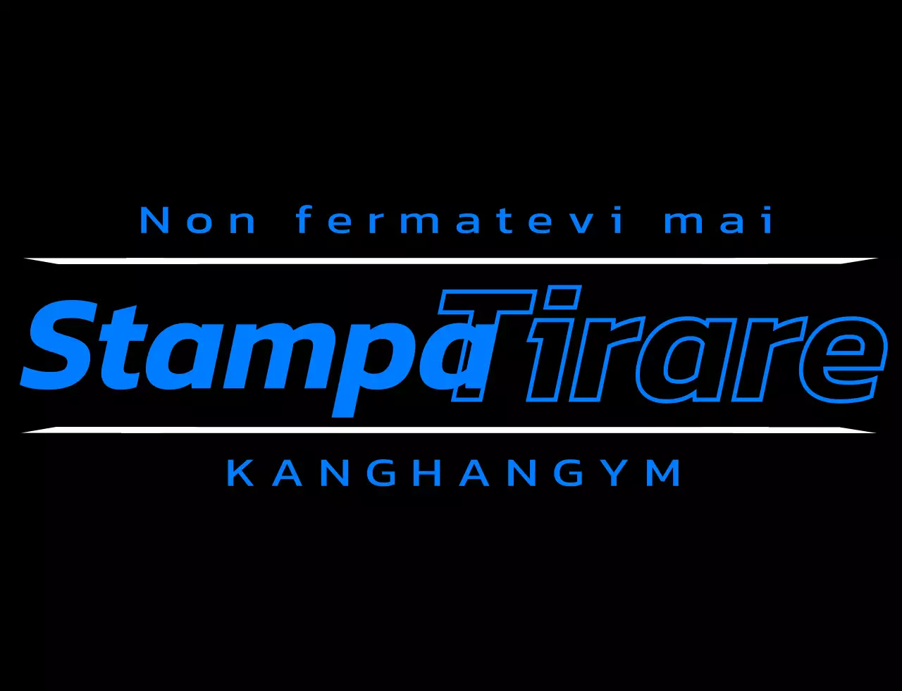 Un design riservato ai soci della palestra con un logo nero e blu e un testo relativo all'allenamento.