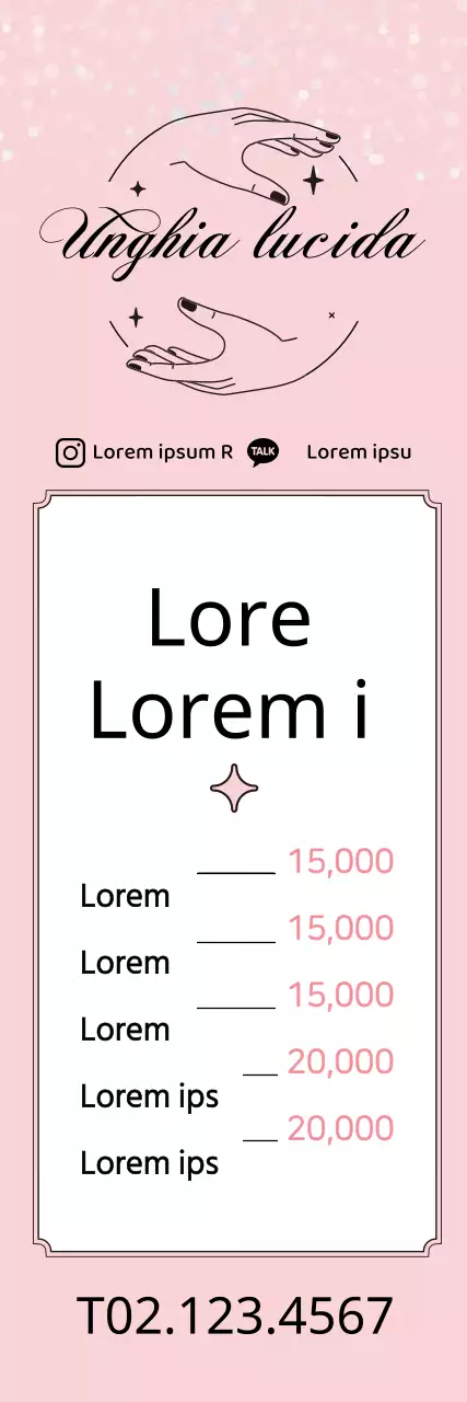 Menu del salone per unghie pulito con illustrazioni rosa