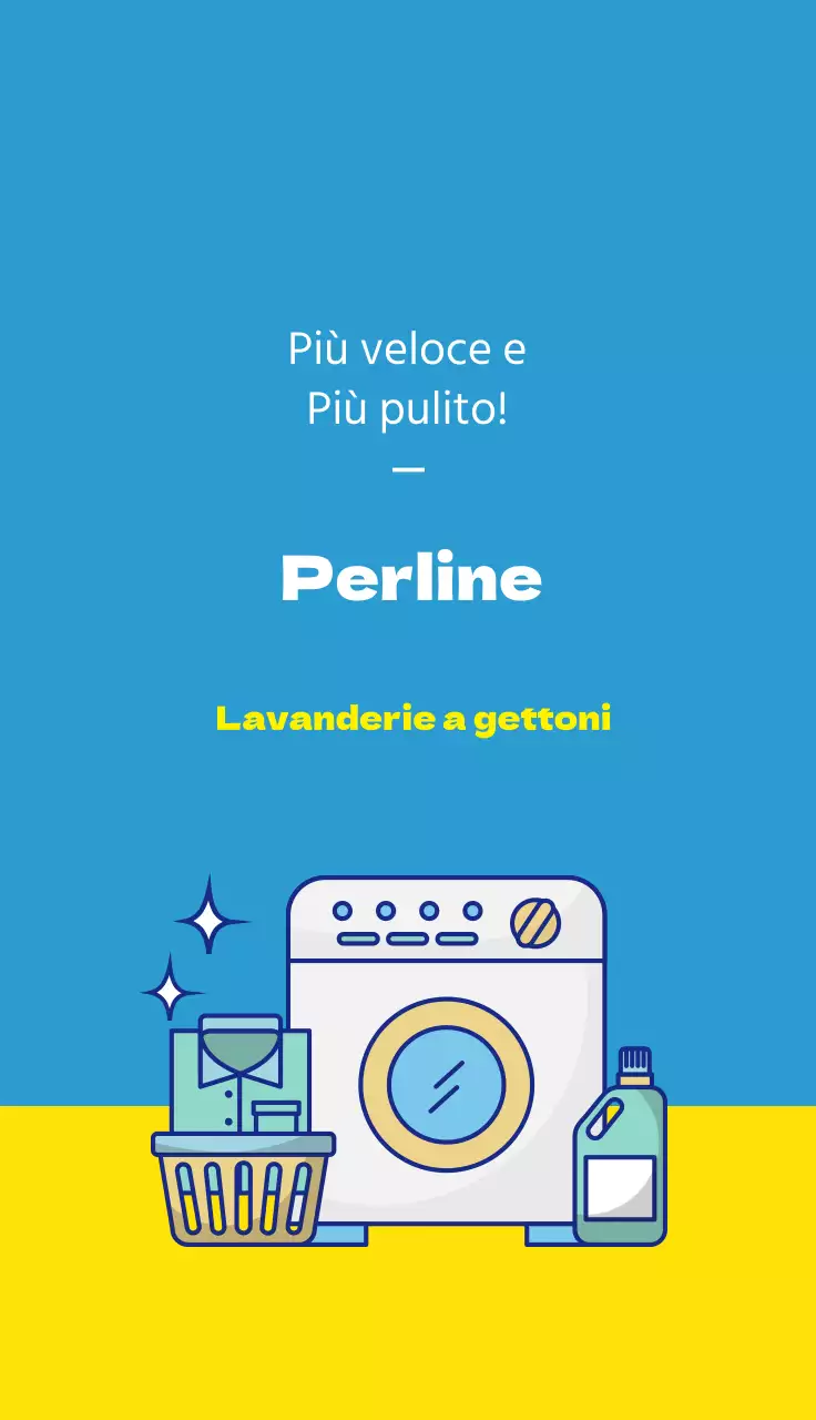 Illustrazione blu e gialla che promuove un bucato pulito