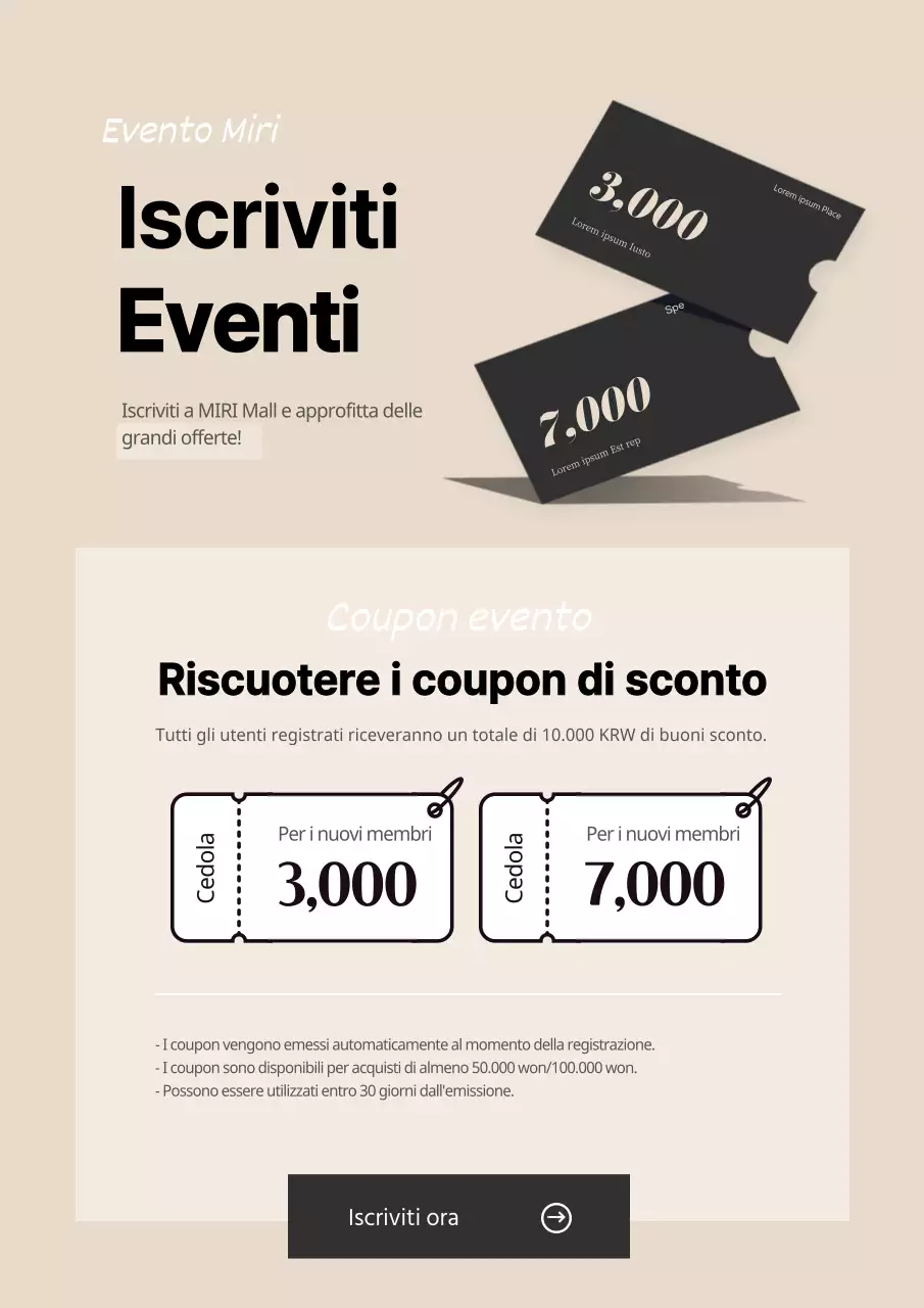 Un evento di iscrizione in bianco e nero pulito Un evento con coupon di sconto per i nuovi membri