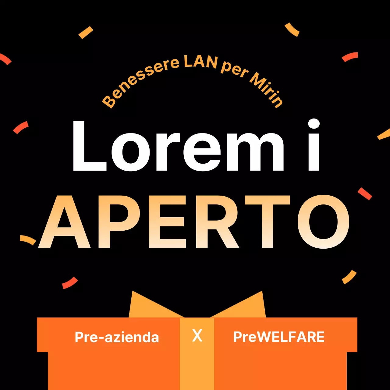 Aperto un centro commerciale interno pulito, nero e arancione.