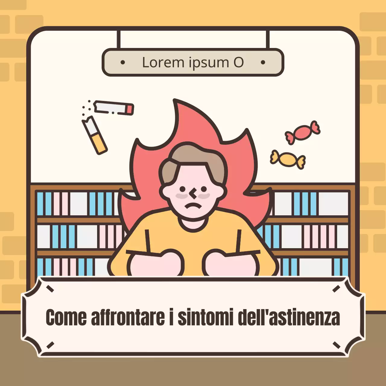 Simpatica illustrazione gialla e marrone dei sintomi dell'astinenza da fumo