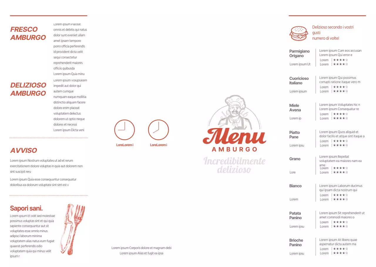 Cartellone di promozione e menu per hamburger fatto a mano in stile semplice rosso e bianco