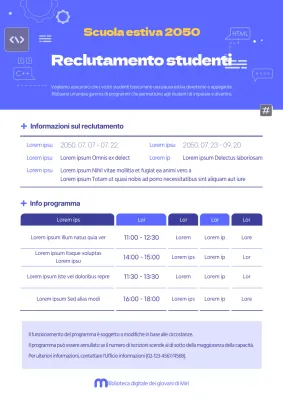 Reclutamento per un corso di vacanze estive blu e semplice