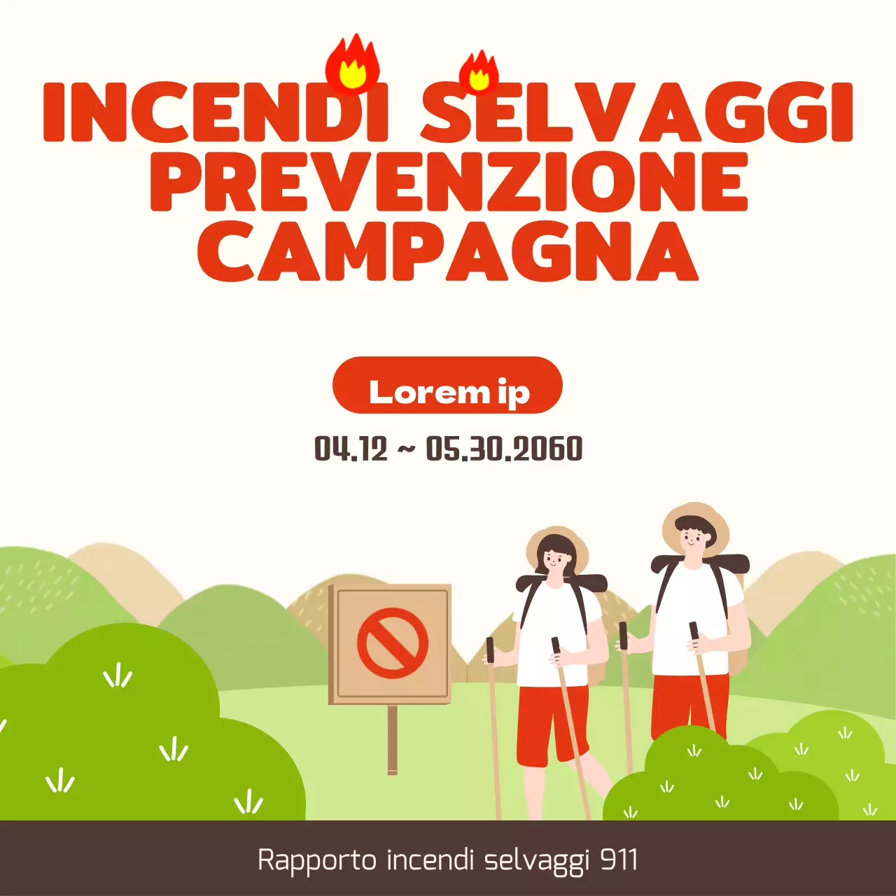 Simpatico avviso illustrato di prevenzione degli incendi con accenti rossi
