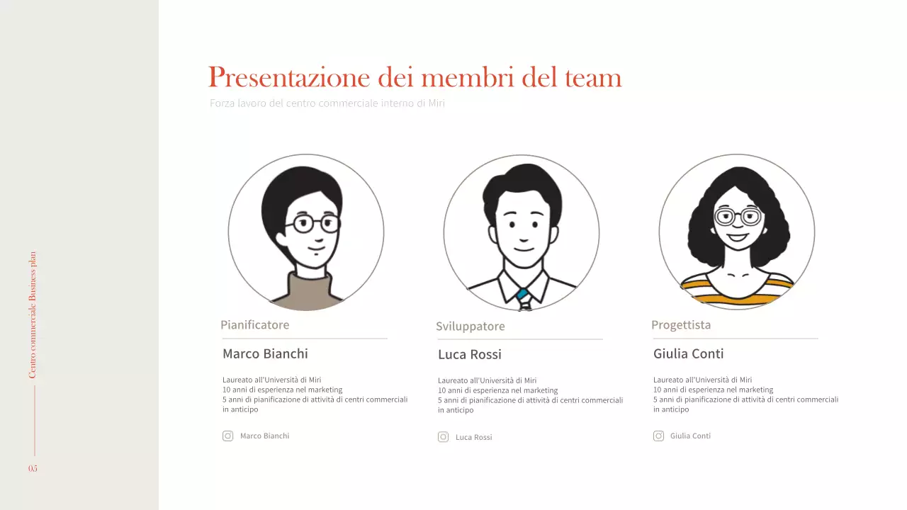 Interni semplici e caldi in arancione e marrone Business plan di un centro commerciale