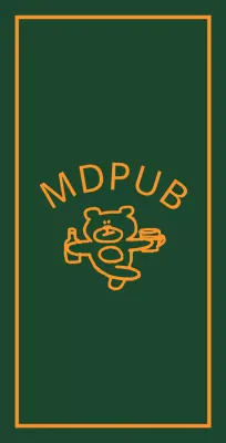 Green pub bunting with a yellow border featuring a teddy bear holding a bottle of booze