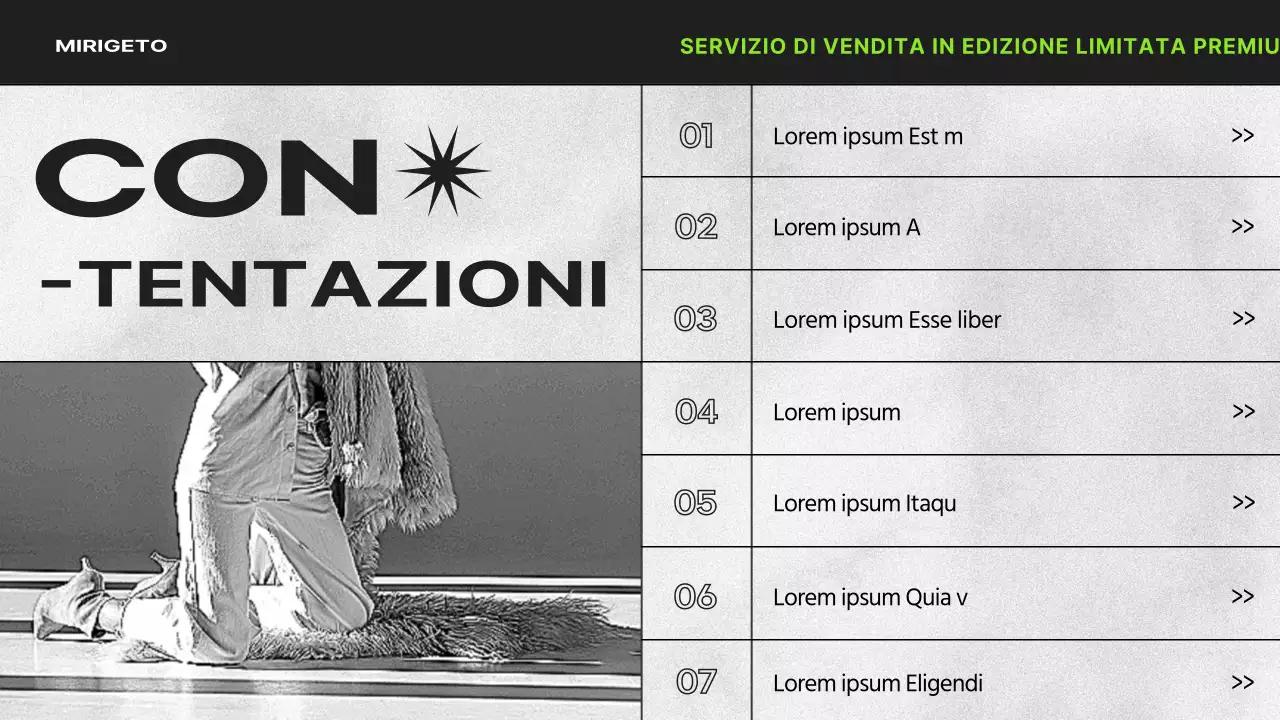 Presentazione dei benefit VIP dei grandi magazzini in bianco e nero e verde lime