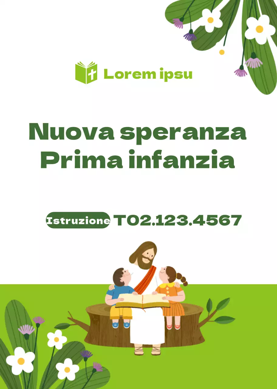 Illustrazione di carattere verde Promozione della scuola dell'infanzia della chiesa