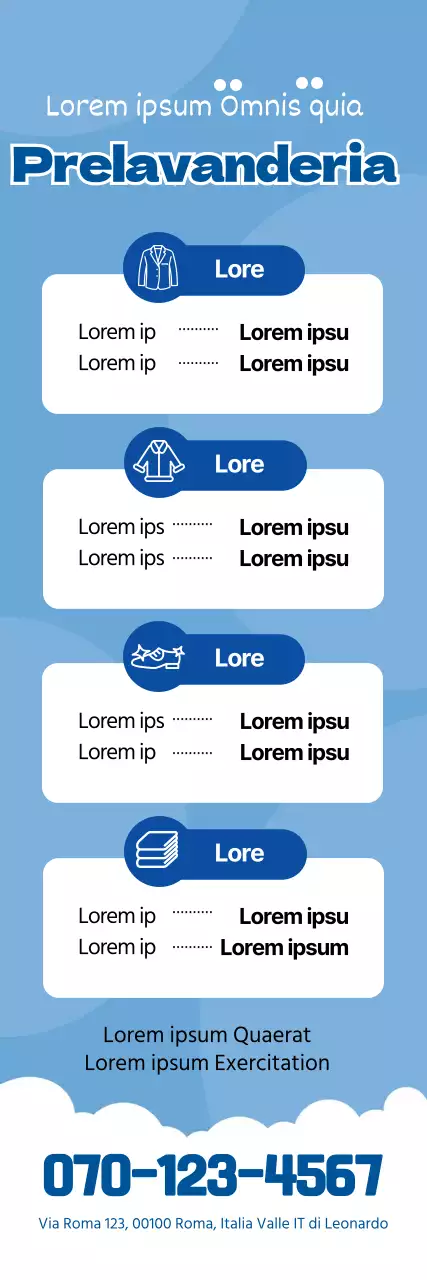 Illustrazione blu che promuove un bucato pulito