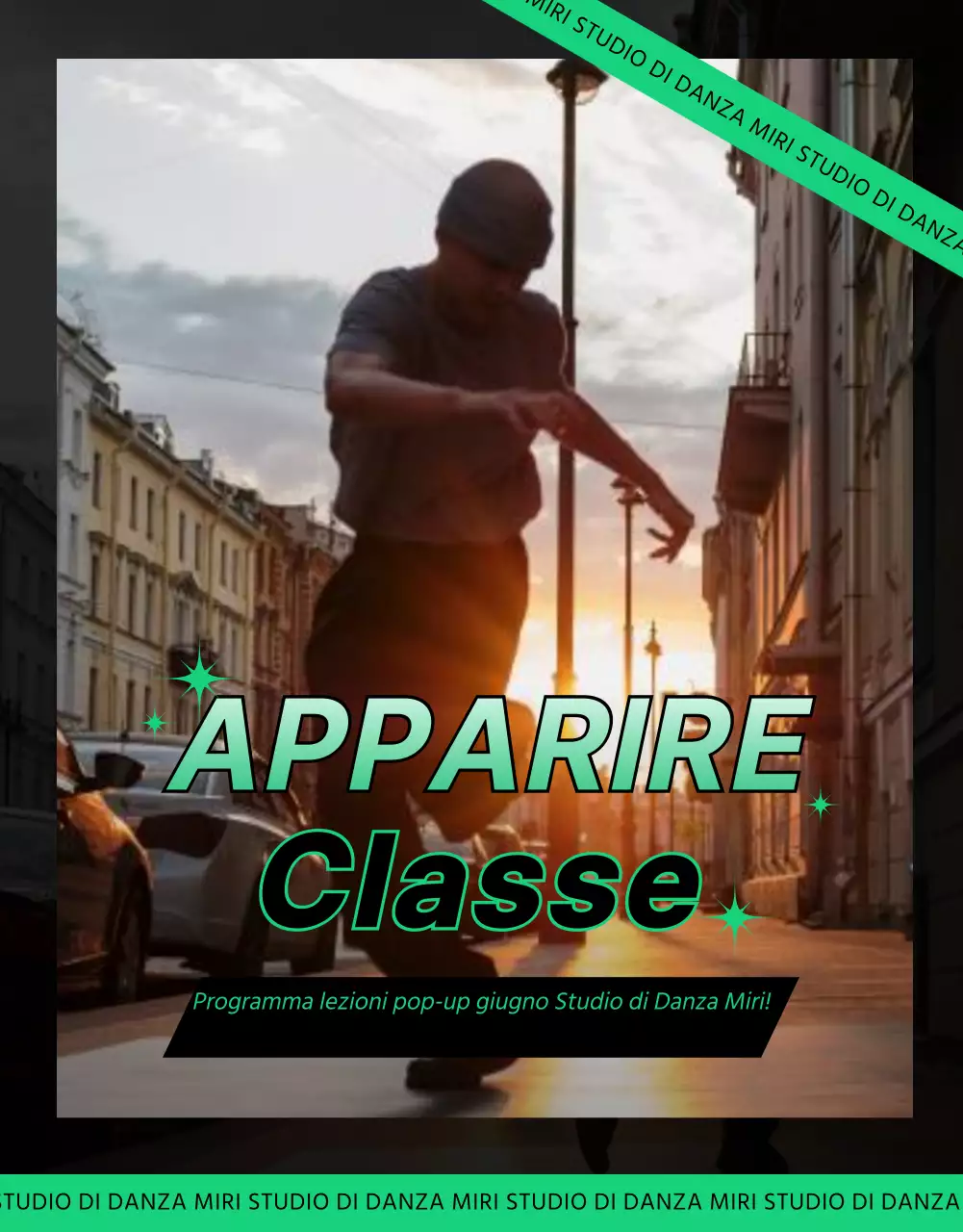 Dettagli della classe di danza pop-up in combinazione di colori nero e verde