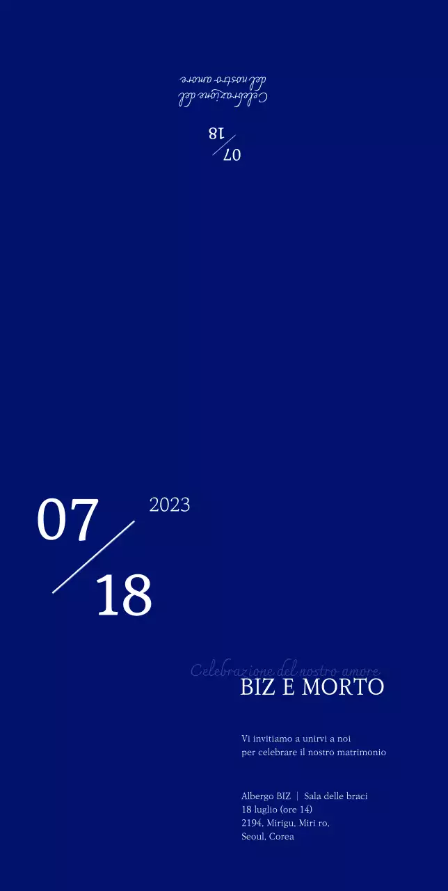 Un invito di nozze pulito con sfondo blu