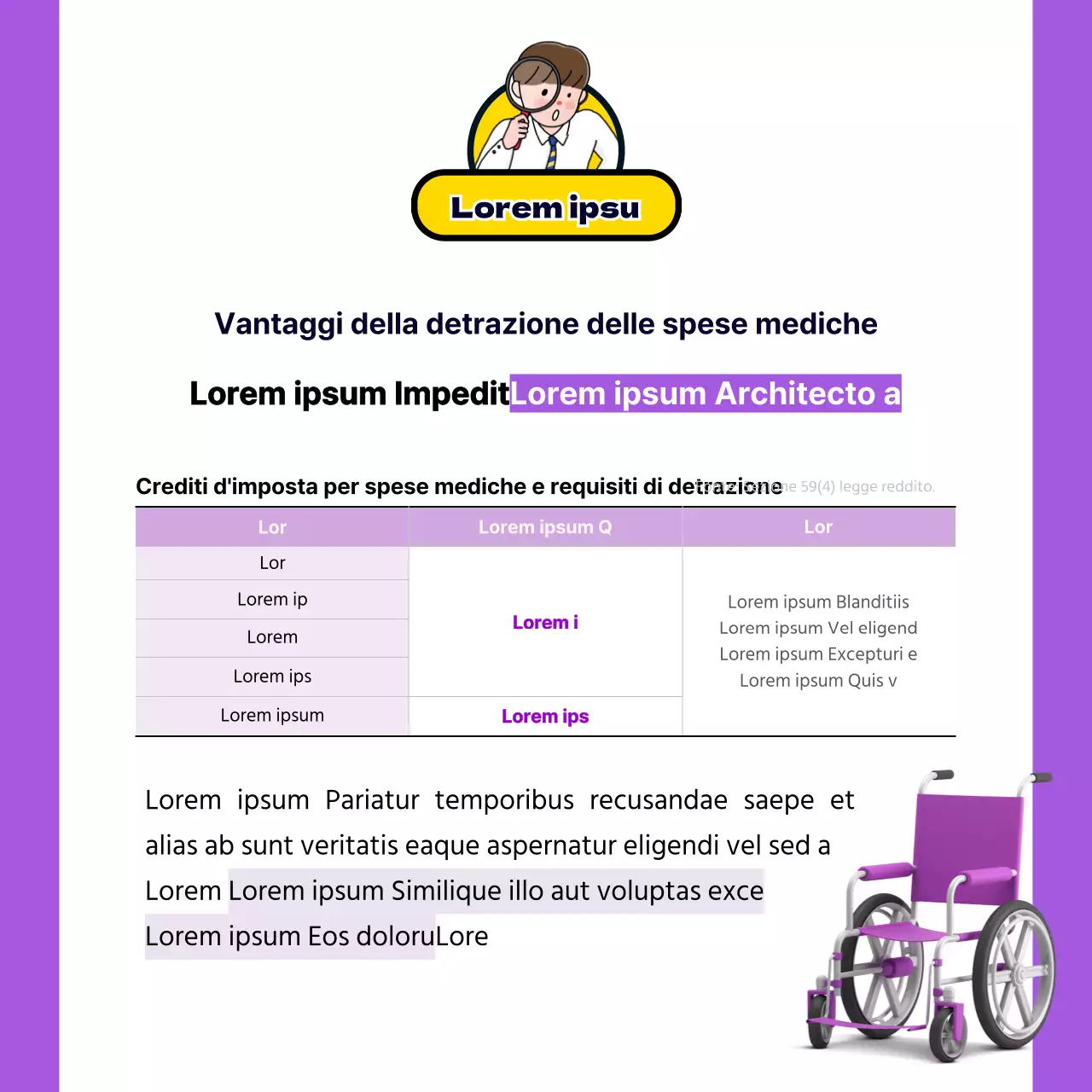 Riconciliazione di fine anno con simpatiche illustrazioni viola e gialle