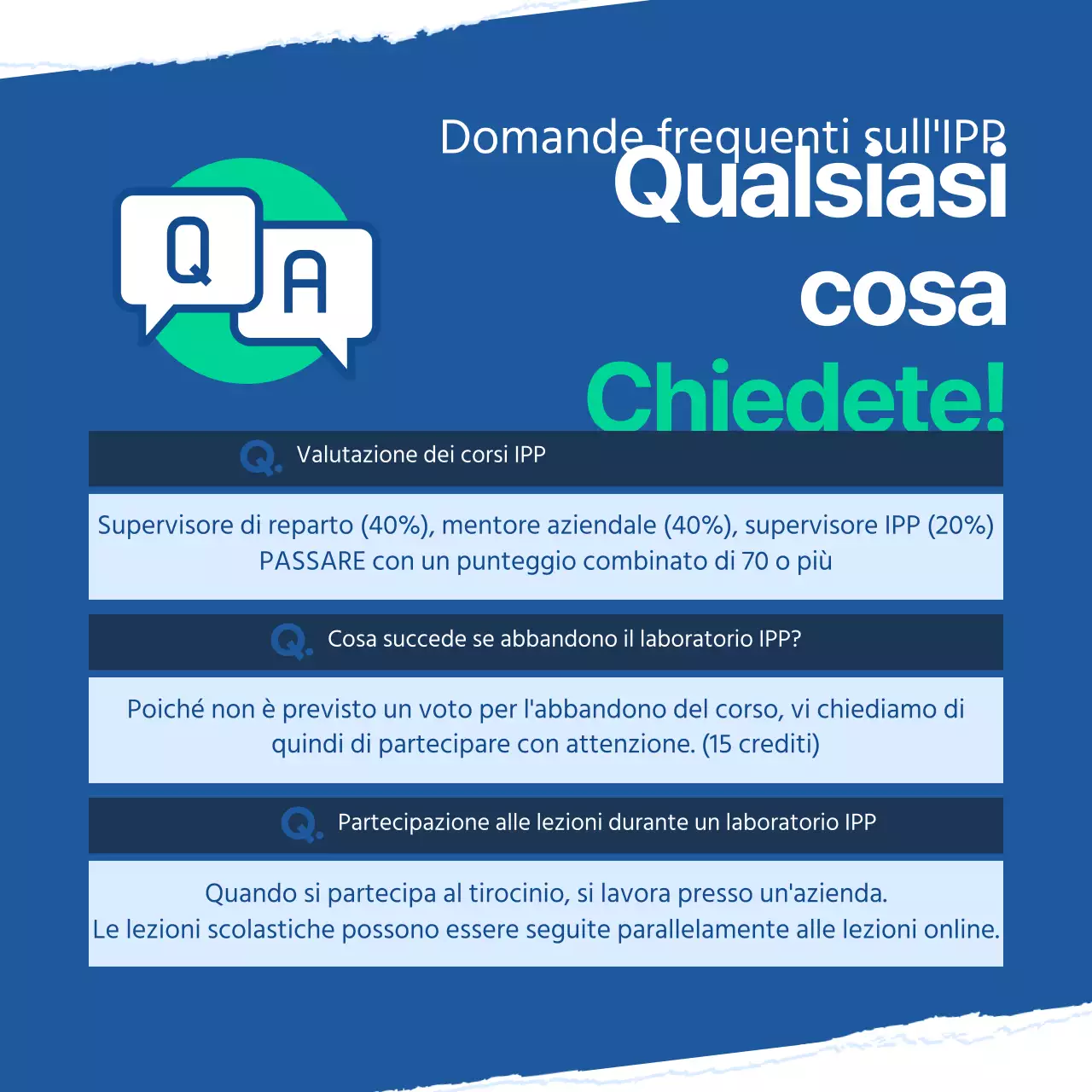 Il percorso di studio universitario blu e menta