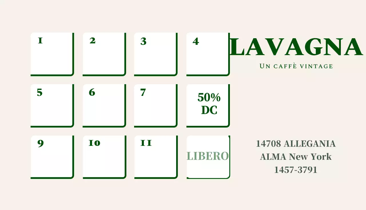 Biglietto da visita con timbro vintage e logo del caffè su sfondo verde