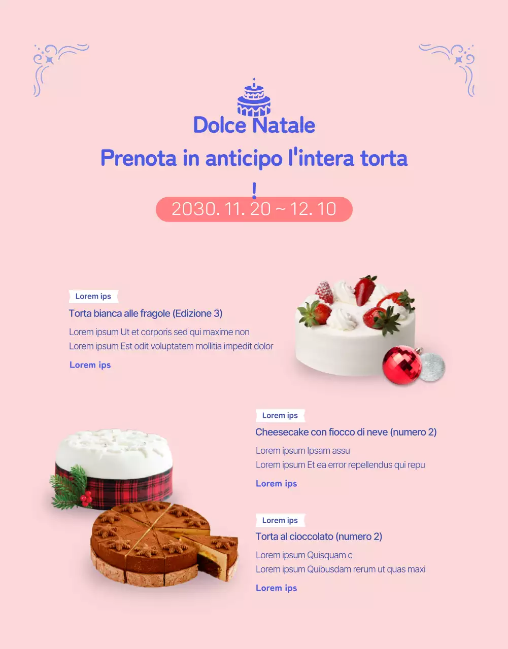 Omaggio in pre-ordine di una torta con un simpatico design di cartolina in un brillante blu oltremare