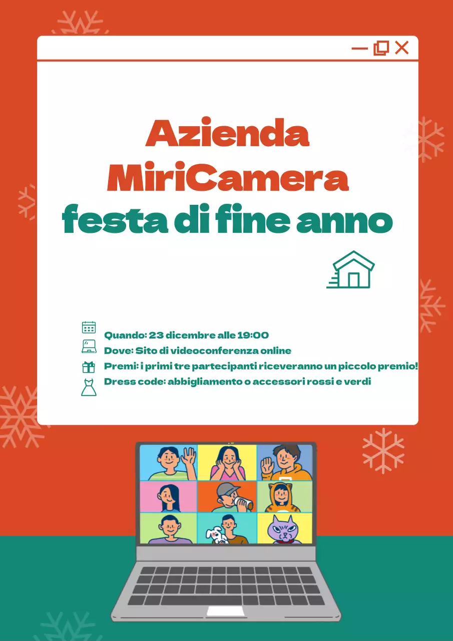 Concetto di finestra internet natalizia rossa e verde per una festa d'addio virtuale