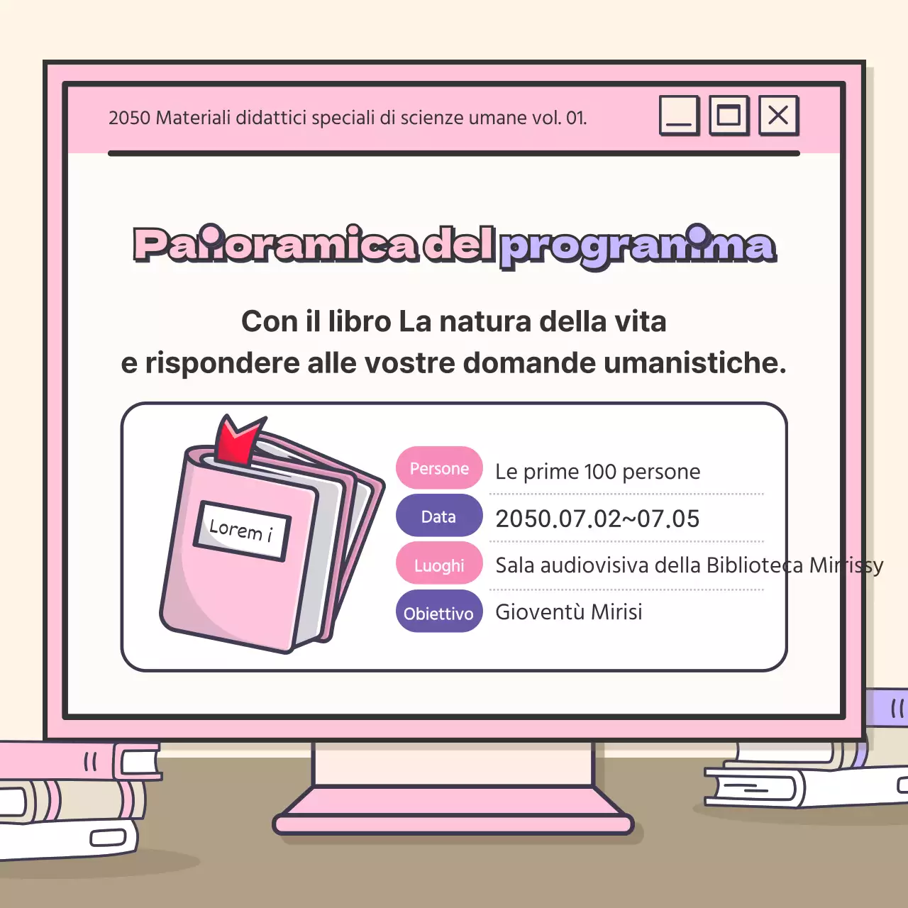 Un concetto carino per una lezione di scienze umane con accenti rosa e viola